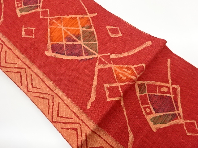 JAPANESE NAGOYA OBI / MAWATA TSUMUGI / WOVEN ABSTRACT RHOMBUS